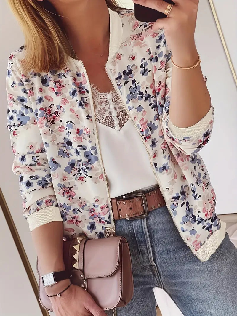 Women's Printed Bomber Jacket – Lightweight Zip Jacket