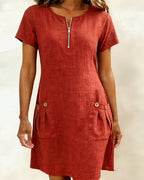 Women's A-Line Dress – Zip Front Flared Day Dress