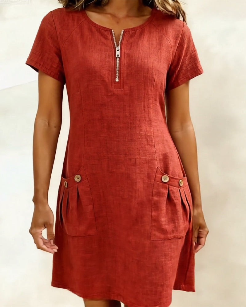 Women's A-Line Dress – Zip Front Flared Day Dress