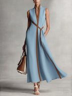 Women's Linen Blend Wrap Dress – Belted Maxi Dress