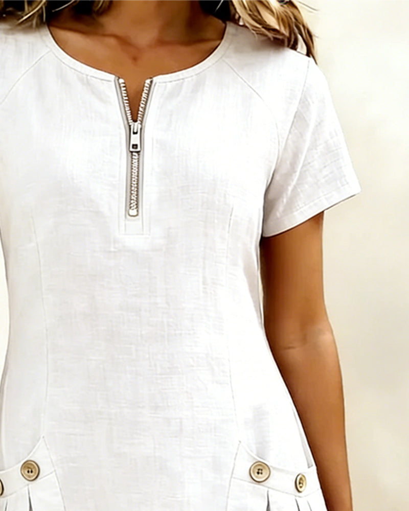 Women's A-Line Dress – Zip Front Flared Day Dress