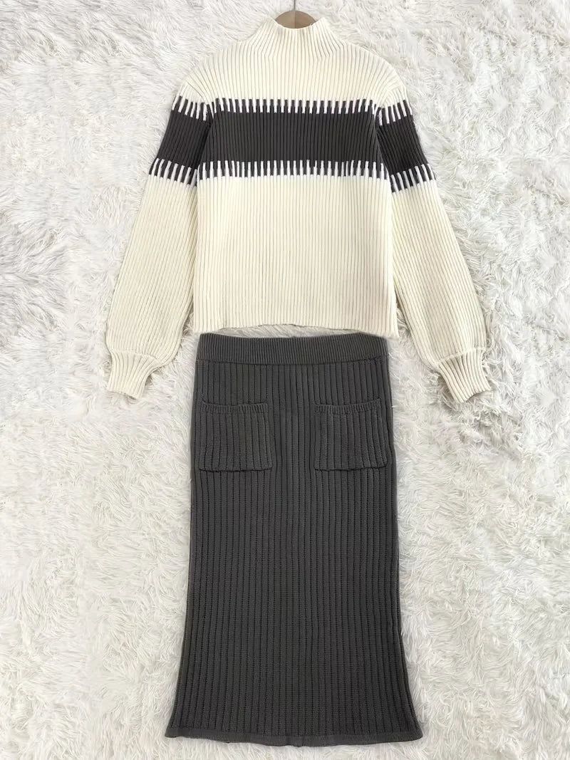 Women's Knit Skirt Set – Ribbed Sweater Co-Ord
