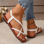 Women's Flat Sandals with Cutout Design and Buckle Closure
