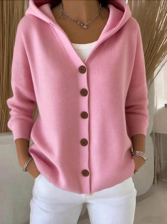 Women's Hooded Knit Jacket – Button Front Sweater Cardigan