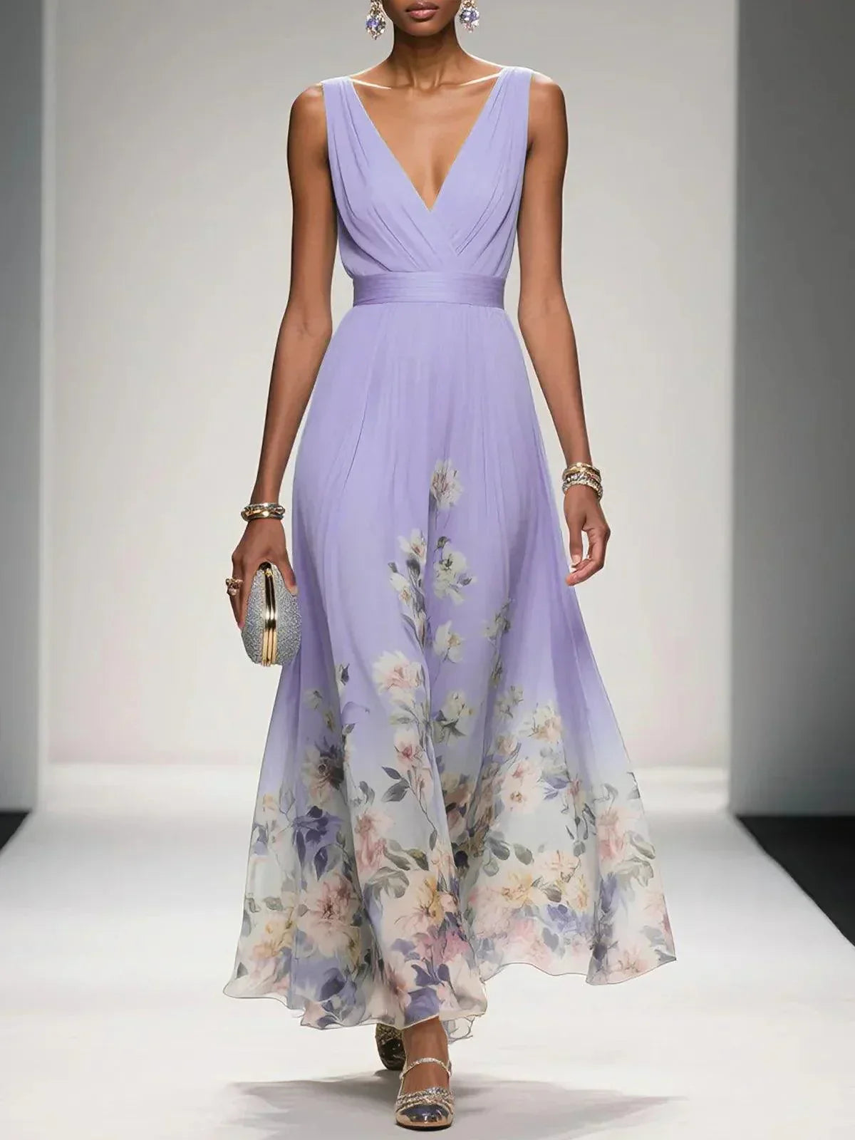 Women's Wedding Guest Floral Maxi Dress – Flowy Summer Occasion Dress