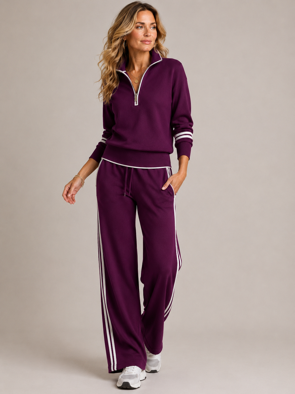 Women's Wide Leg Sweat Set – Half-Zip Lounge Set