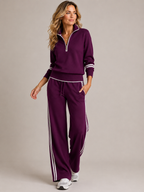Women's Wide Leg Sweat Set – Half-Zip Lounge Set