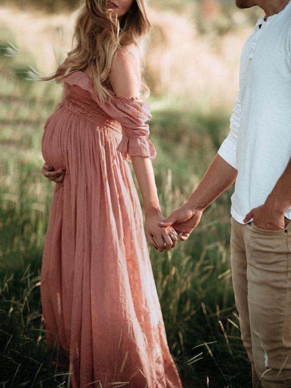 Women's Maternity Maxi Dress – Short Sleeve Baby Bump Dress