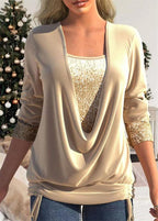 Women's Sequin Overlay Blouse – Sparkle Statement Evening Top