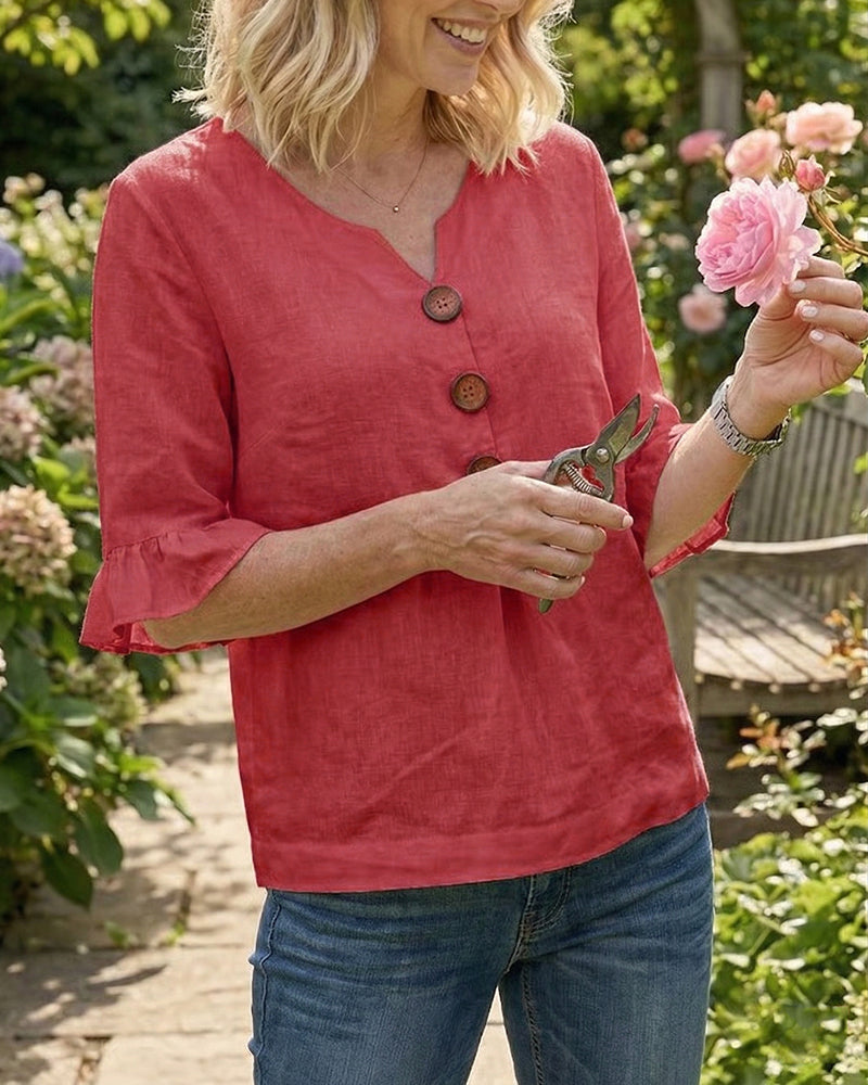 Women's Ruffle Button Blouse – Relaxed Flowy Long Sleeve Blouse