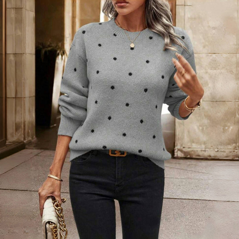 Women's Polka Dot Sweater – Oversized Sleeve Knit Sweater