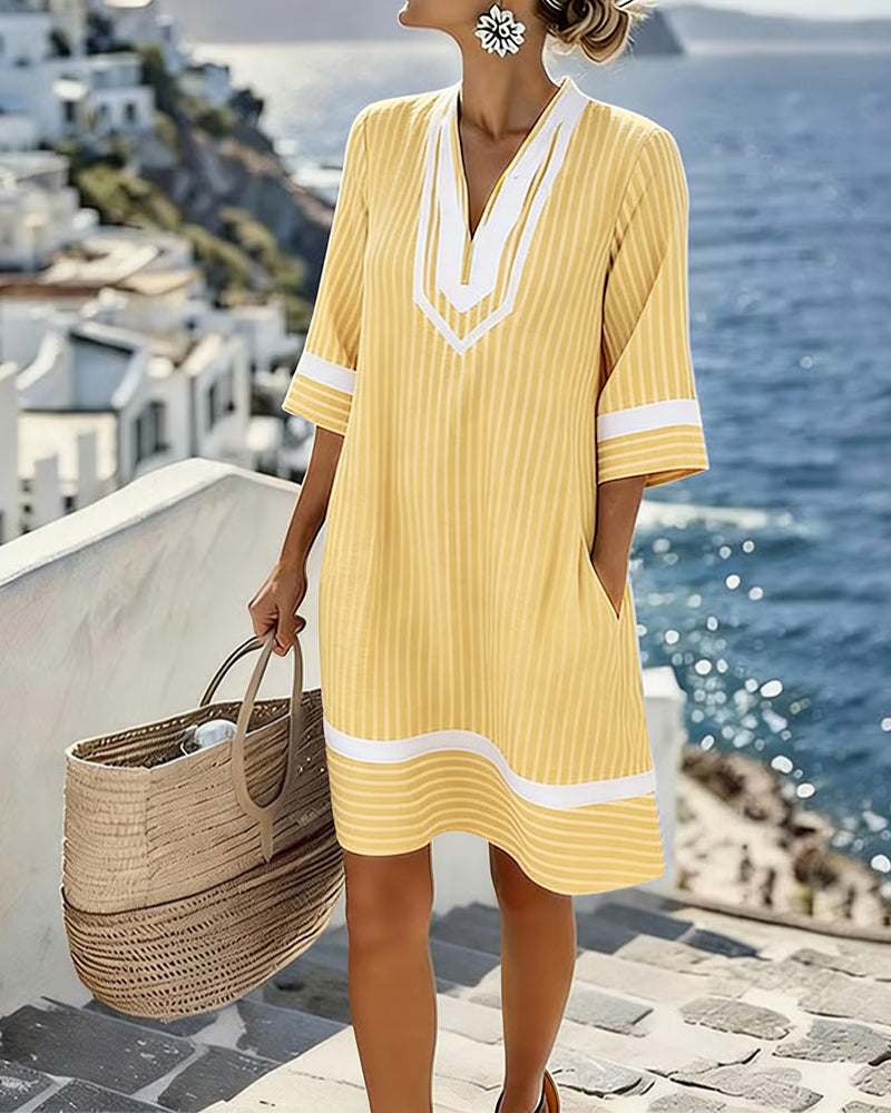 Women's Striped Mini Dress – Relaxed Short Sleeve Summer Dress