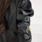 Women's Ruffle Shoulder Jacket – O-Neck Zip-Up Biker Jacket