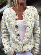 Women's Floral Embroidered Cardigan – Soft Knit Button Front Cardigan