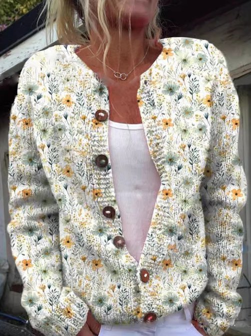 Women's Floral Embroidered Cardigan – Soft Knit Button Front Cardigan