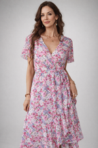 Women's Floral Wrap Dress – Belted Midi Dress