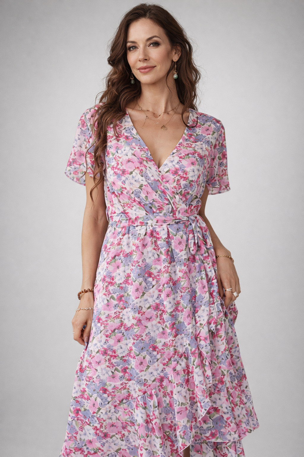 Women's Floral Wrap Dress – Belted Midi Dress