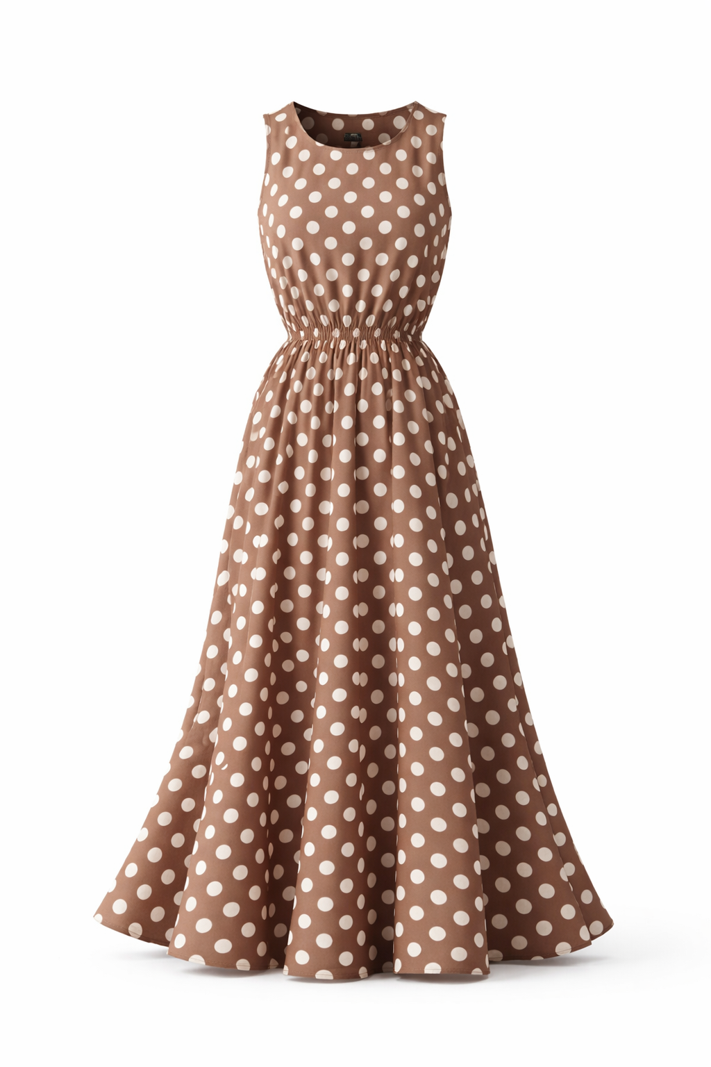 Women's Sleeveless Polka Dot Dress – Casual Midi Dress