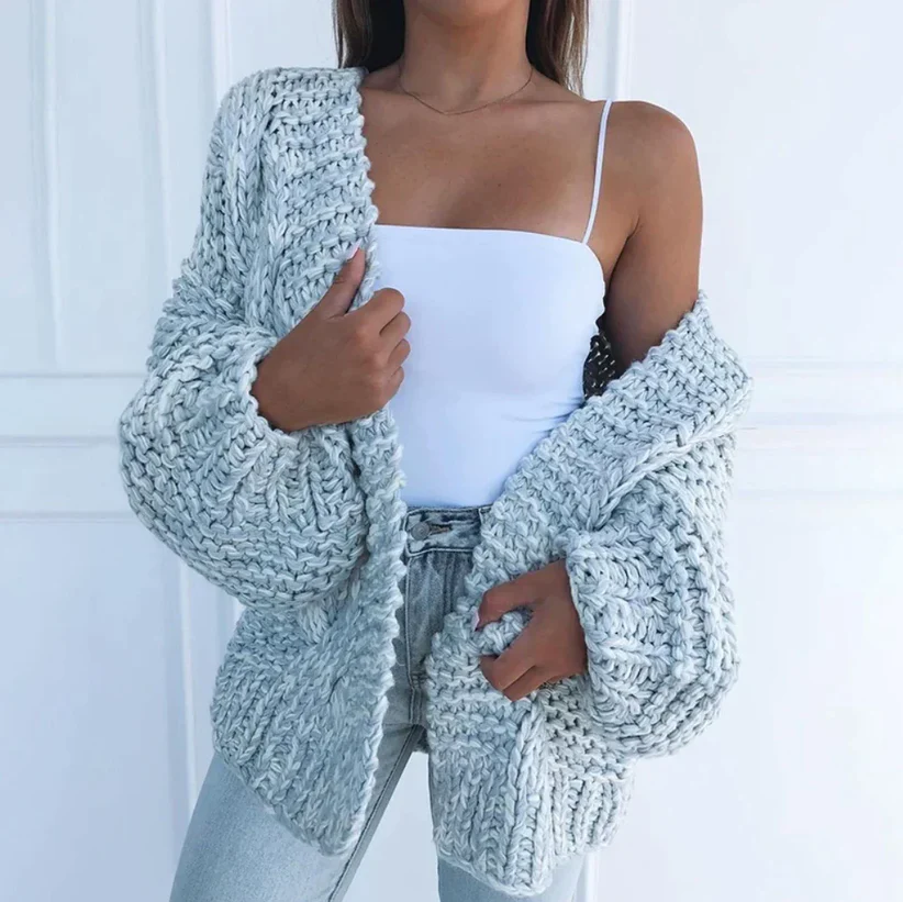 Women's Chunky Knit Cardigan – Relaxed Long Sleeve Winter Cardigan