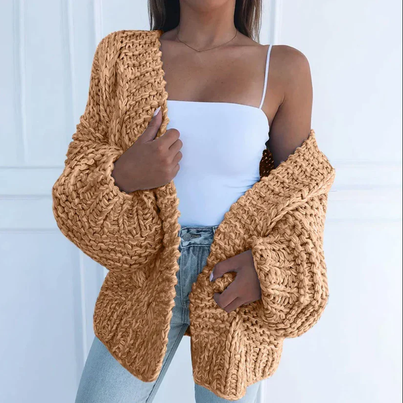 Women's Chunky Knit Cardigan – Relaxed Long Sleeve Winter Cardigan