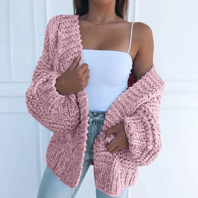 Women's Chunky Knit Cardigan – Relaxed Long Sleeve Winter Cardigan