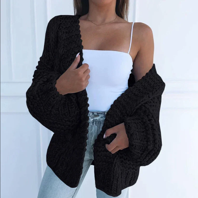 Women's Chunky Knit Cardigan – Relaxed Long Sleeve Winter Cardigan