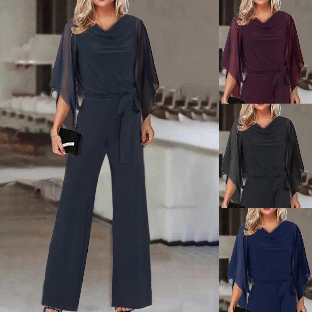 Women's Asymmetrical Wide Leg Jumpsuit – Statement Sleeve Occasion Jumpsuit