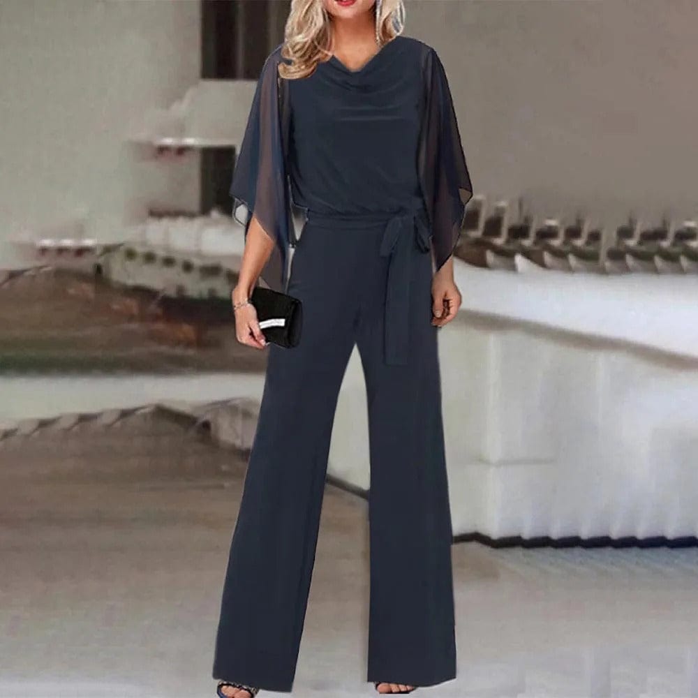 Women's Asymmetrical Wide Leg Jumpsuit – Statement Sleeve Occasion Jumpsuit
