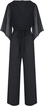 Women's Asymmetrical Wide Leg Jumpsuit – Statement Sleeve Occasion Jumpsuit