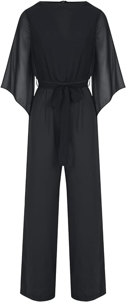 Women's Asymmetrical Wide Leg Jumpsuit – Statement Sleeve Occasion Jumpsuit