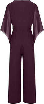 Women's Asymmetrical Wide Leg Jumpsuit – Statement Sleeve Occasion Jumpsuit