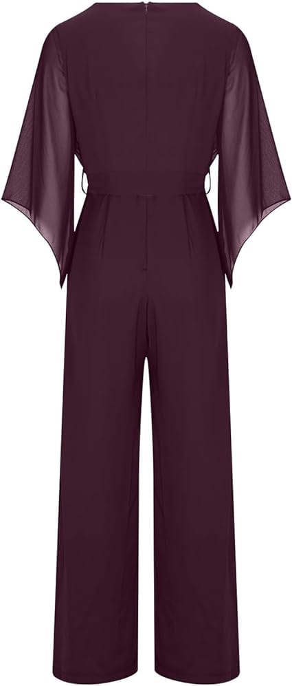 Women's Asymmetrical Wide Leg Jumpsuit – Statement Sleeve Occasion Jumpsuit