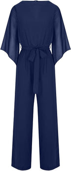 Women's Asymmetrical Wide Leg Jumpsuit – Statement Sleeve Occasion Jumpsuit
