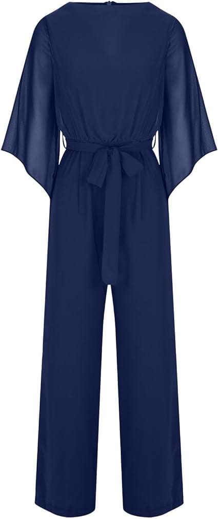 Women's Asymmetrical Wide Leg Jumpsuit – Statement Sleeve Occasion Jumpsuit