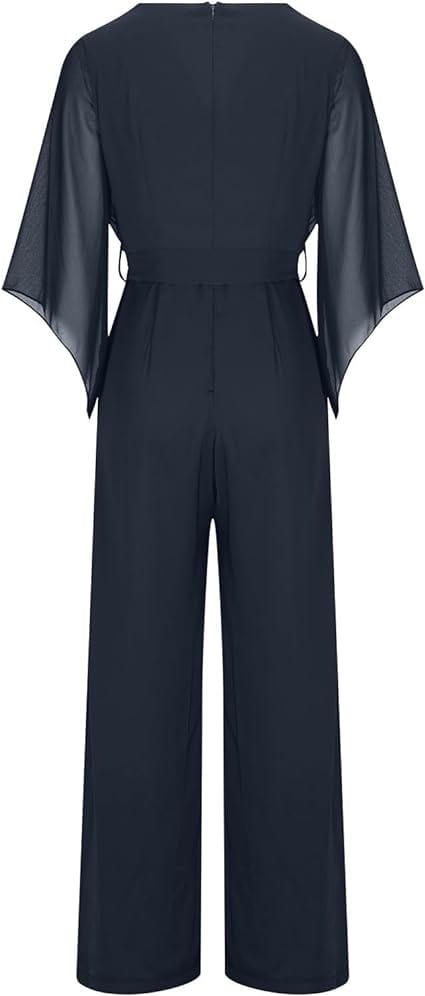 Women's Asymmetrical Wide Leg Jumpsuit – Statement Sleeve Occasion Jumpsuit