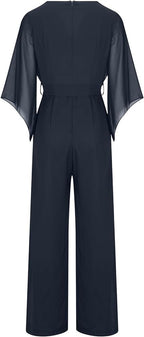 Women's Asymmetrical Wide Leg Jumpsuit – Statement Sleeve Occasion Jumpsuit
