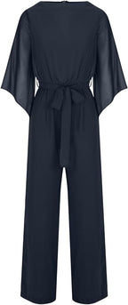 Women's Asymmetrical Wide Leg Jumpsuit – Statement Sleeve Occasion Jumpsuit