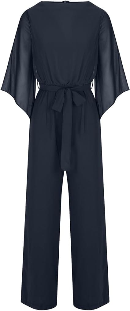 Women's Asymmetrical Wide Leg Jumpsuit – Statement Sleeve Occasion Jumpsuit