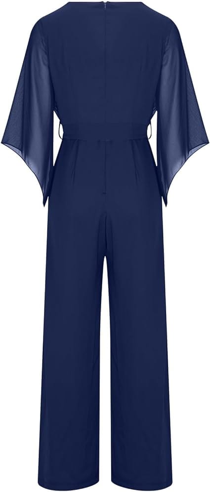 Women's Asymmetrical Wide Leg Jumpsuit – Statement Sleeve Occasion Jumpsuit