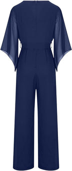 Women's Asymmetrical Wide Leg Jumpsuit – Statement Sleeve Occasion Jumpsuit