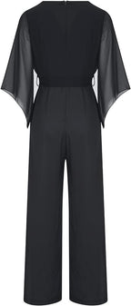Women's Asymmetrical Wide Leg Jumpsuit – Statement Sleeve Occasion Jumpsuit