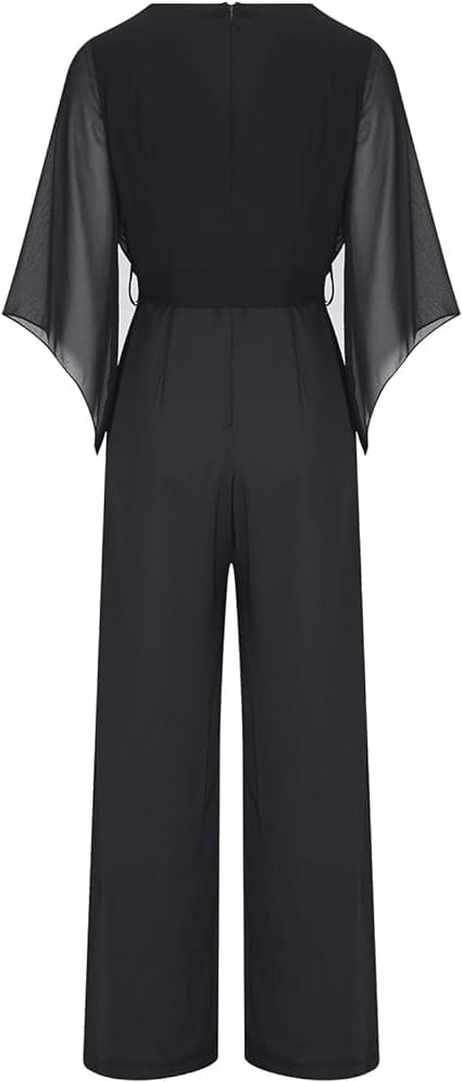 Women's Asymmetrical Wide Leg Jumpsuit – Statement Sleeve Occasion Jumpsuit