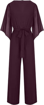 Women's Asymmetrical Wide Leg Jumpsuit – Statement Sleeve Occasion Jumpsuit