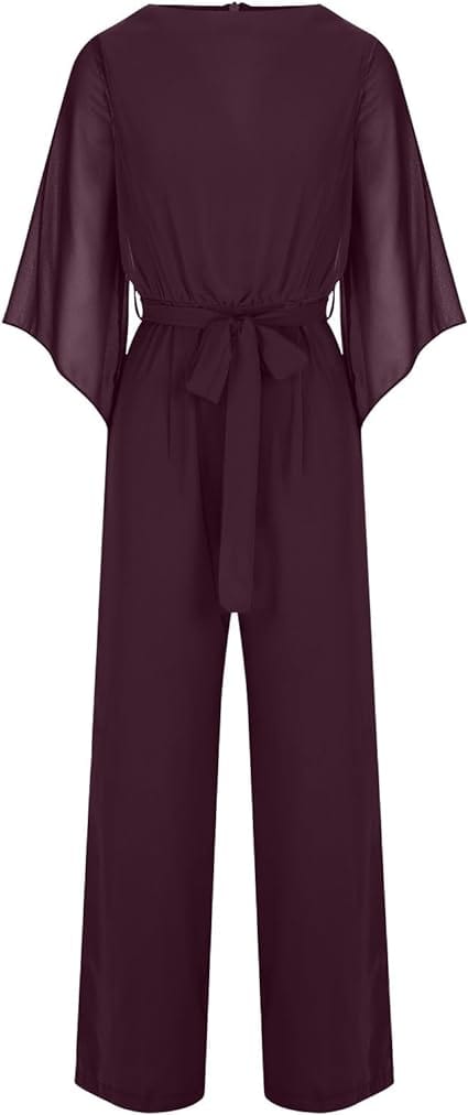 Women's Asymmetrical Wide Leg Jumpsuit – Statement Sleeve Occasion Jumpsuit