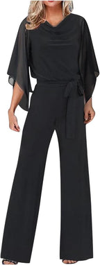 Women's Asymmetrical Wide Leg Jumpsuit – Statement Sleeve Occasion Jumpsuit