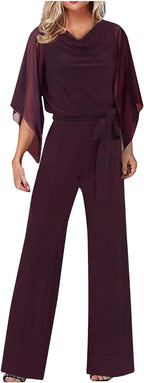 Women's Asymmetrical Wide Leg Jumpsuit – Statement Sleeve Occasion Jumpsuit