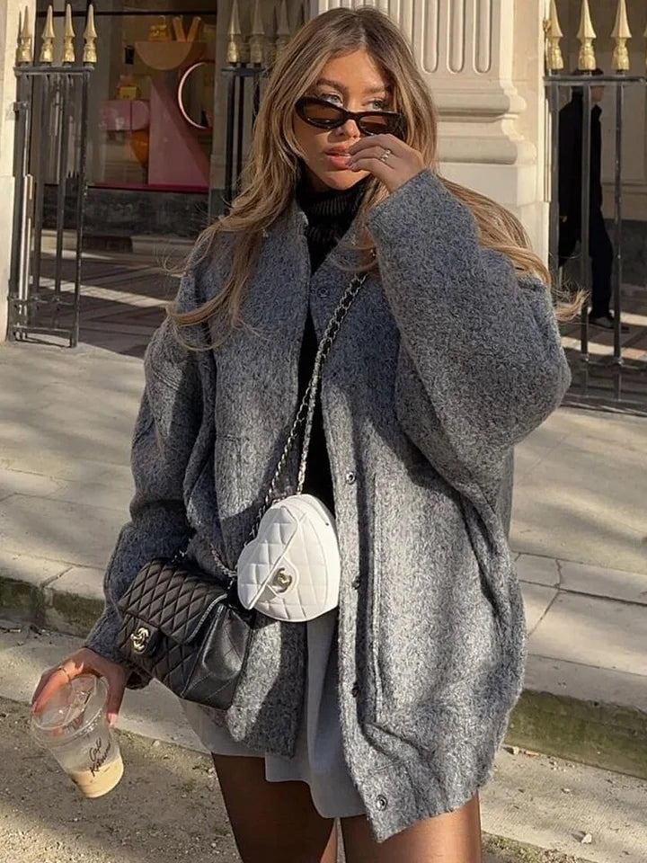 Women's Oversized Bomber Jacket – Relaxed Fit Zip-Up Jacket