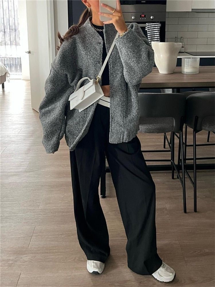 Women's Oversized Bomber Jacket – Relaxed Fit Zip-Up Jacket