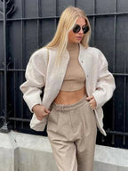 Women's Oversized Bomber Jacket – Relaxed Fit Zip-Up Jacket