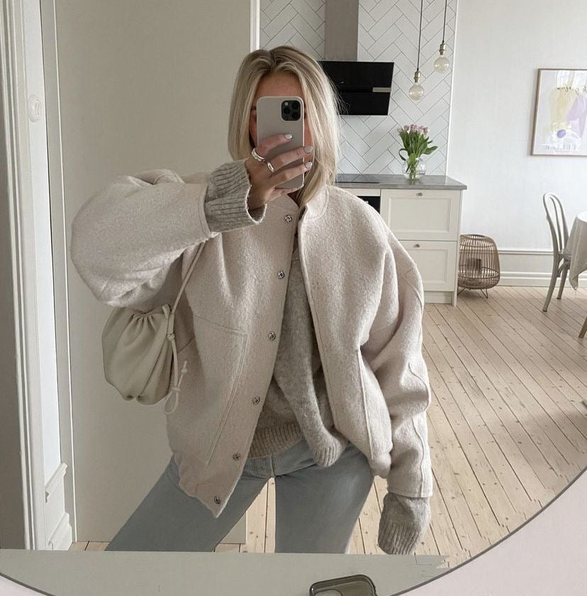 Women's Oversized Bomber Jacket – Relaxed Fit Zip-Up Jacket